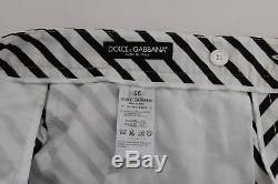 NEW $780 DOLCE & GABBANA Pants White Black Striped Cotton Slim Fit s. IT46 / W32