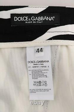 NEW $880 DOLCE & GABBANA Pants White Black Zebra Cotton Stretch Slim IT48 / W34