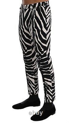 NEW $880 DOLCE & GABBANA Pants White Black Zebra Cotton Stretch Slim IT50 / W36
