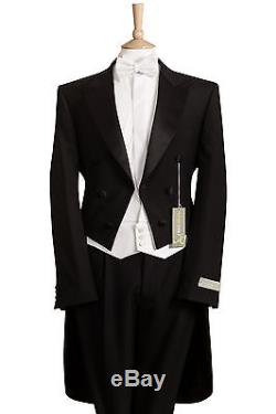 New Mens Black Evening White Tie Tails Tailcoat Outfit Trouser, Waistcoat, Bowtie