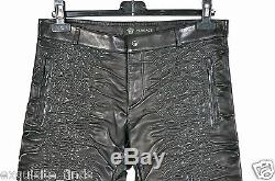 NEW VERSACE 3-D EMBROIDERED QUILTED BLACK LEATHER PANTS size M