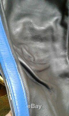 NWOT MENS black Leather Pants Leatherman NYC size 32 Leather Man blue stripe