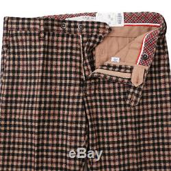 NWT $345 L. B. M. 1911 Tan and Black Check Soft Wool Dress Pants 32 (Eu 48)