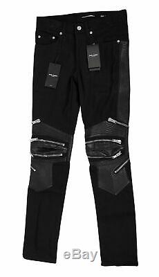NWT SAINT LAURENT PARIS Black Cotton Blend Leather Jeans Pants Size 44/28 $1590