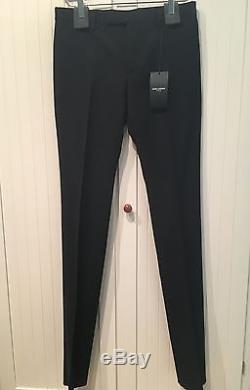 NWT SAINT LAURENT PARIS Signature Flat Front Trouser Black Wool Gabardine, w30