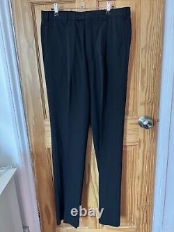 New ARMANI COLLEZIONI Men's Black Wool Straight-Leg Tailored Trousers Size32-33