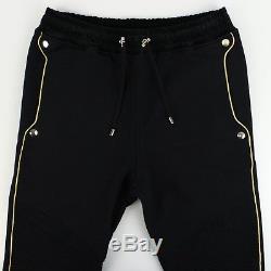 New BALMAIN PARIS Men's Black Cotton Fleece Biker Jogger Pants Size Large $1080