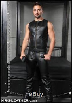 New Genuine Leather German Carpenter Pants Trouser Lederhosen Front zip Gay kink