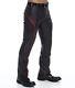 New Genuine Leather Male Pants With Piping Stripe Red Black Quilted Knee Trouser