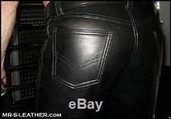New Genuine Leather Pants Low Rise Five pockets Jeans Style Fitted Mens Fetish
