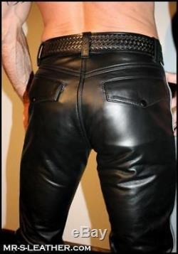 New Genuine Leather Pants Uniform Pants Stripe Police Role play Fetish Kink Gay