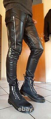 New Men Genuine Leather Pants Slim fit Handmade Black Cowhide Fashion Trousers