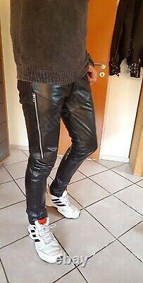 New Men Genuine Leather Pants Slim fit Handmade Black Cowhide Fashion Trousers