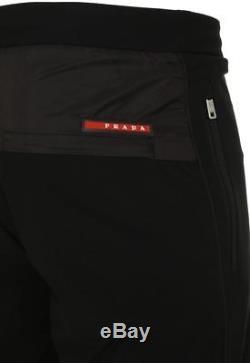New Prada Black Stretch Red Logo Stripe Track Sport Casual Pants L Large