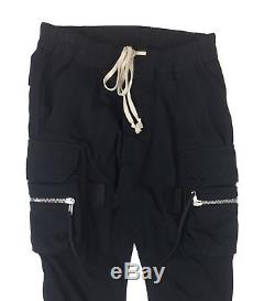 New Rick Owens Men's Black Slim Fit Cotton Cargo Sweatpants Black IT 40/US 34