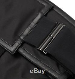 New SS16 BALENCIAGA Tapered Leather-Trimmed Satin Cargo Trousers Black Size 34