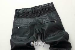New Sell Men's Slim Fit Leather Motorcycle Pants Zipper Trousers Faux Leather sz