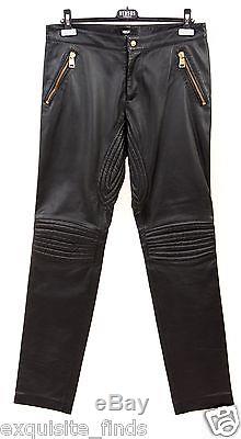 New Versace Versus Black Leather Biker Pants 48 38