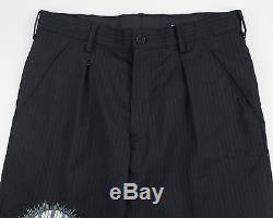 New. YOHJI YAMAMOTO Black Striped Wool Blend Pleated Casual Pants 3/L $1265