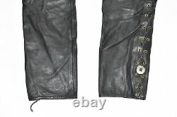 POLO Lace Up Men's Leather Biker Motorcycle Black Trousers Pants Size W34 L32