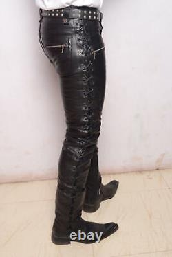 Pant Leather Jeans Style Men's Pants Men Motorbike Real Trousers Waist Black 45