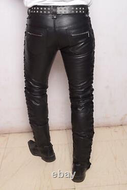 Pant Leather Jeans Style Men's Pants Men Motorbike Real Trousers Waist Black 45