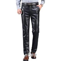Pants Men Autumn Winter Straight Leather Pants Casual Leather Pants Trousers