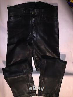 Pre-loved vintage NY LEATHER CO. Mens leather panel jeans/ pants 32/34 $850