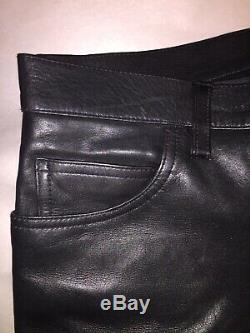 Pre-loved vintage NY LEATHER CO. Mens leather panel jeans/ pants 32/34 $850