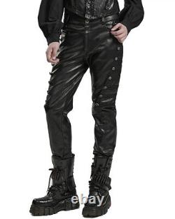 Punk Rave Black Parade Mens Faux Leather Military Pants