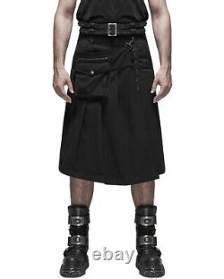 Punk Rave Mens Dieselpunk Utility Kilt Black Pleated Gothic Apocalyptic 2 Piece
