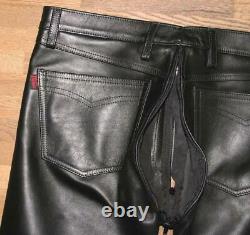 R&co Rob Men's Leather Jeans/Leather Pants With Po Zipper Black Approx. W37 /
