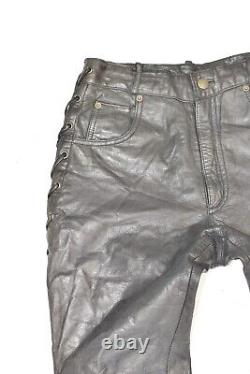 RABERG Men's Leather Lace Up Biker Motorcycle Black Trousers Pants Size W27 L32