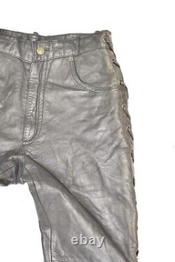 RABERG Men's Leather Lace Up Biker Motorcycle Black Trousers Pants Size W27 L32