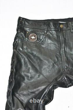 REUSCH Lace Up Men's Leather Biker Motorcycle Black Trousers Pants Size W33 L32
