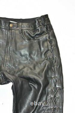 REUSCH Lace Up Men's Leather Biker Motorcycle Black Trousers Pants Size W33 L32