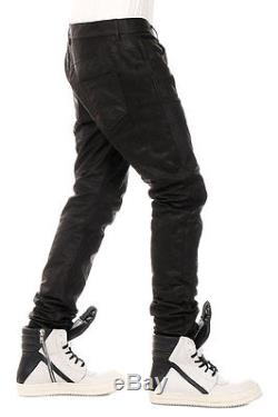 RICK OWENS New Men Black Leather DETROIT CUT Trouser Pants NWT