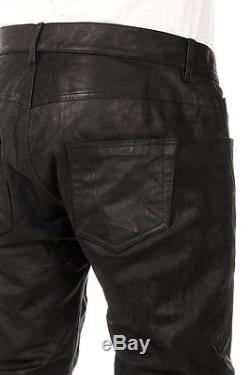 RICK OWENS New Men Black Leather DETROIT CUT Trouser Pants NWT