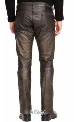 Ralph Lauren Black Label Distressed Leather Biker Jeans trousers Black 32 £895