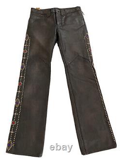 Ralph Lauren Mens 100% Leather Black Studded Trouser W30/L31 RRP £1140 New