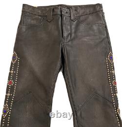 Ralph Lauren Mens 100% Leather Black Studded Trouser W30/L31 RRP £1140 New