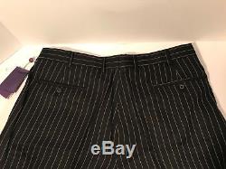 Ralph Lauren Purple Label Black Linen Made In Italy Striped Dress Pants Sz 36