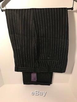 Ralph Lauren Purple Label Black Linen Made In Italy Striped Dress Pants Sz 36