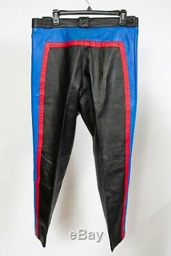 Rare Claude Montana Black Blue Red Leather Uniform Riding Pants sz 52 US 34 36
