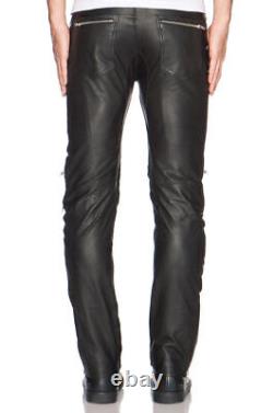 Real Leather skinny biker pants Size S Trousers Black rare Jogger Motorcycle