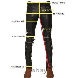Real Leather skinny biker pants Size S Trousers Black rare Jogger Motorcycle
