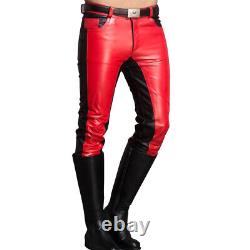 Red Leather Biker Pants/Trousers For Men