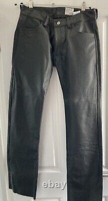 Regulation London Long Black Leather Trousers Size 30 Waist 32 Leg £445 RRP