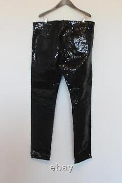 SAINT LAURENT Men's Black Cotton Sequinned Trousers Size 34 NEW