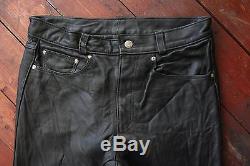 Schott Nyc Black Leather Straight Trousers Biker Motorcycle Pants USA W32 L34